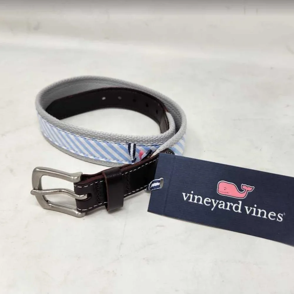 New boys 26 Vineyard Vines seersucker canvas club belt